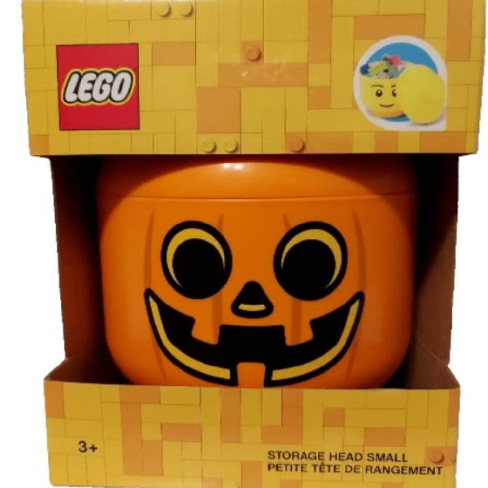 NIB Lego Small 7 in Halloween Pumpkin Jack o' Lantern Storage Head Candy Holder